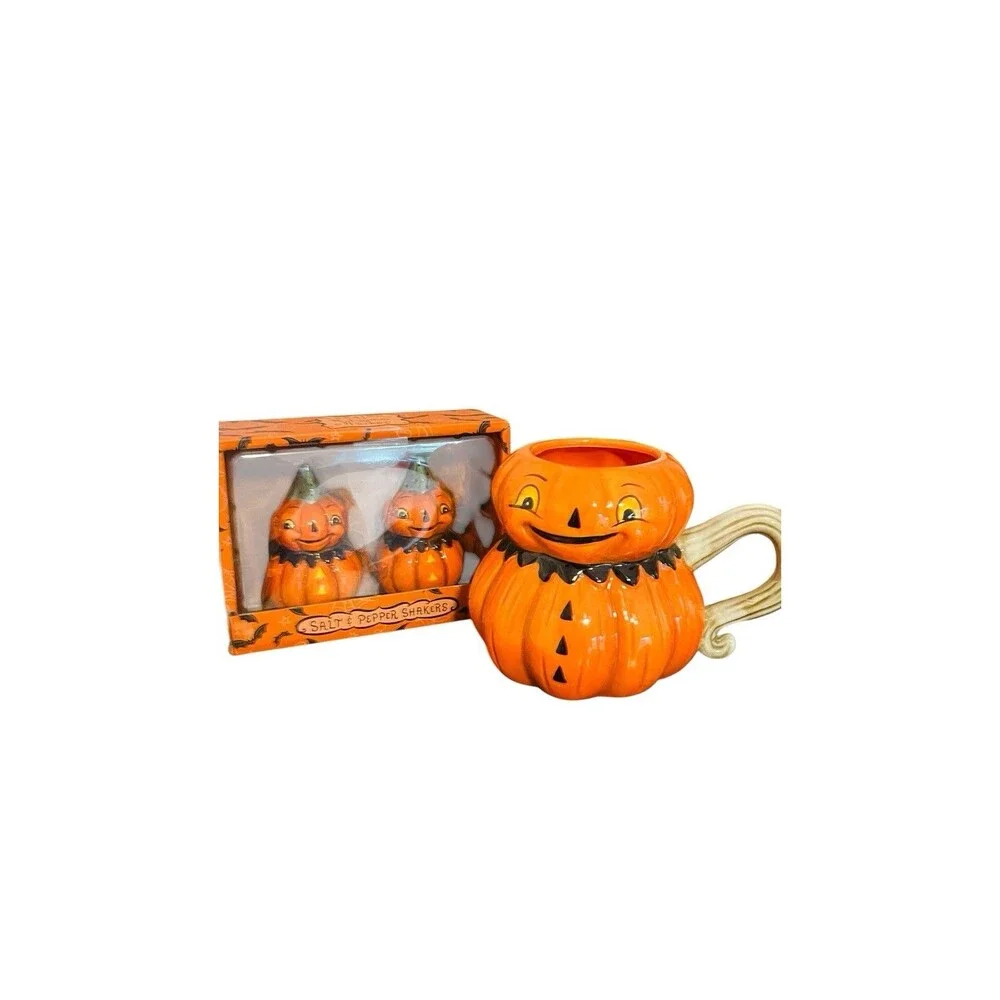 Johanna Parker Halloween Pumpkin Mug & Pumpkin Salt & Pepper Shaker Set Transpac